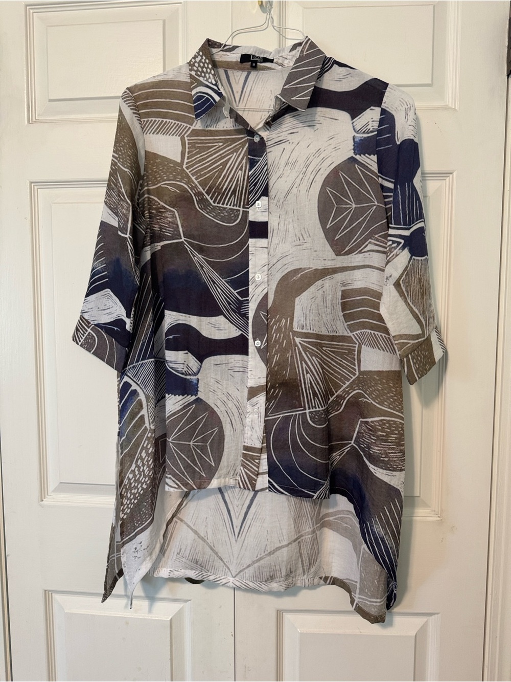 Lior Paris Relaxed Button down tunic Shirt in Multicolor Abstract Print M